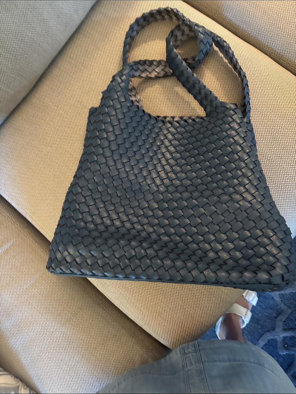 Woven Reversible Tote Bag in Dark Blue & Silver - Picture 4 of 4